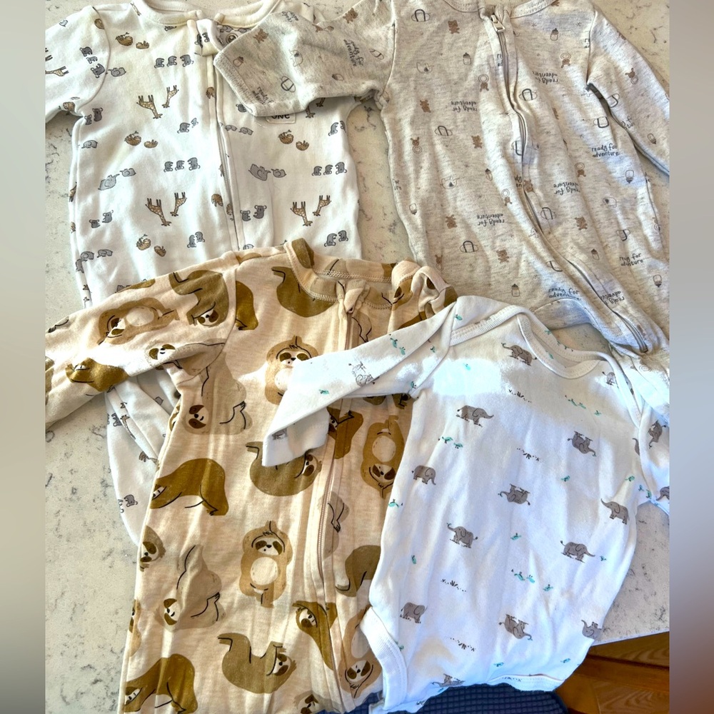 3 & 3-6M bundle of neutral long sleeve onesies